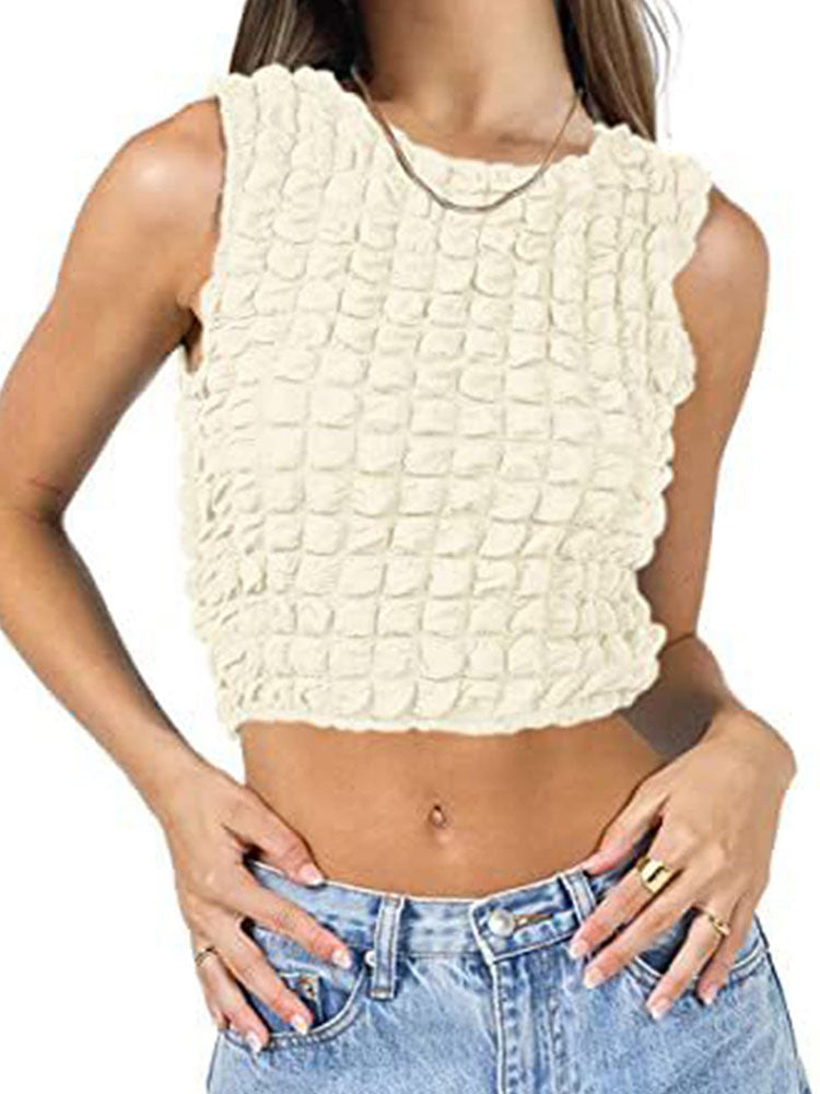 Bubble Sleeveless Round Neck Tank Tops