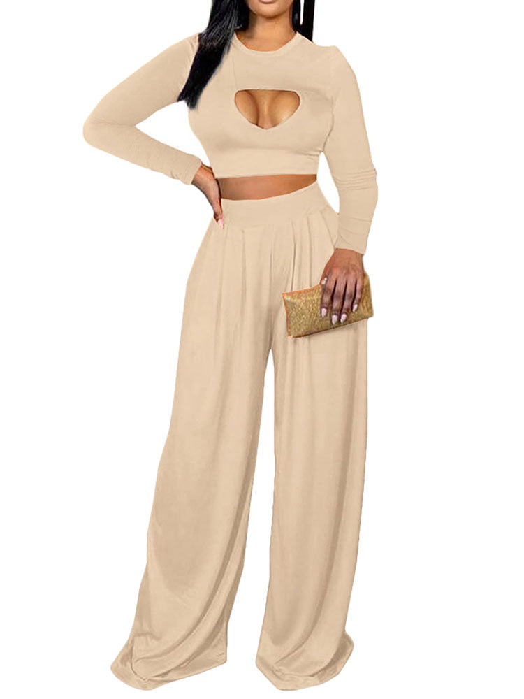 Two Piece Crop Top & Flare Pants