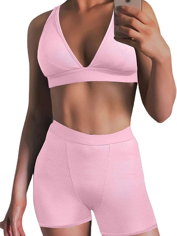 Two Piece Ribbed Sports Bra + High Waist Leggings