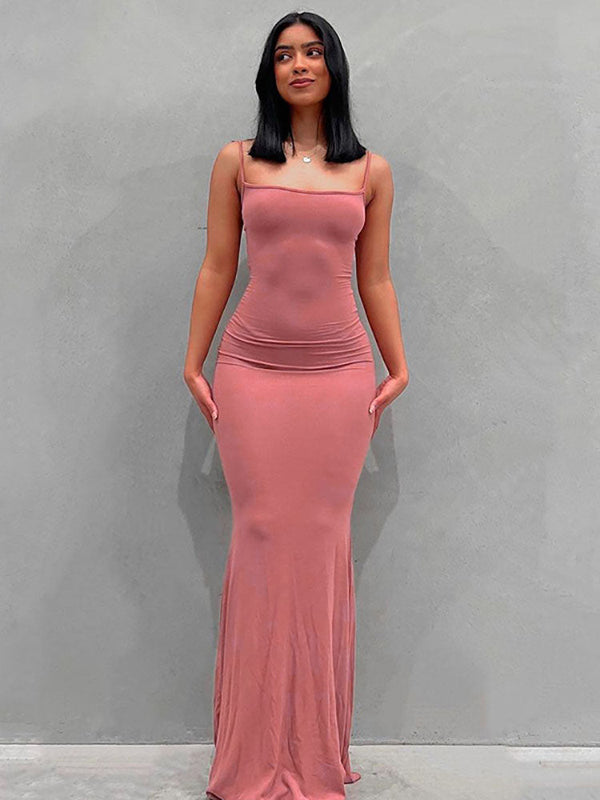 Spaghetti Strap Sleeveless Bodycon Maxi Dreeses