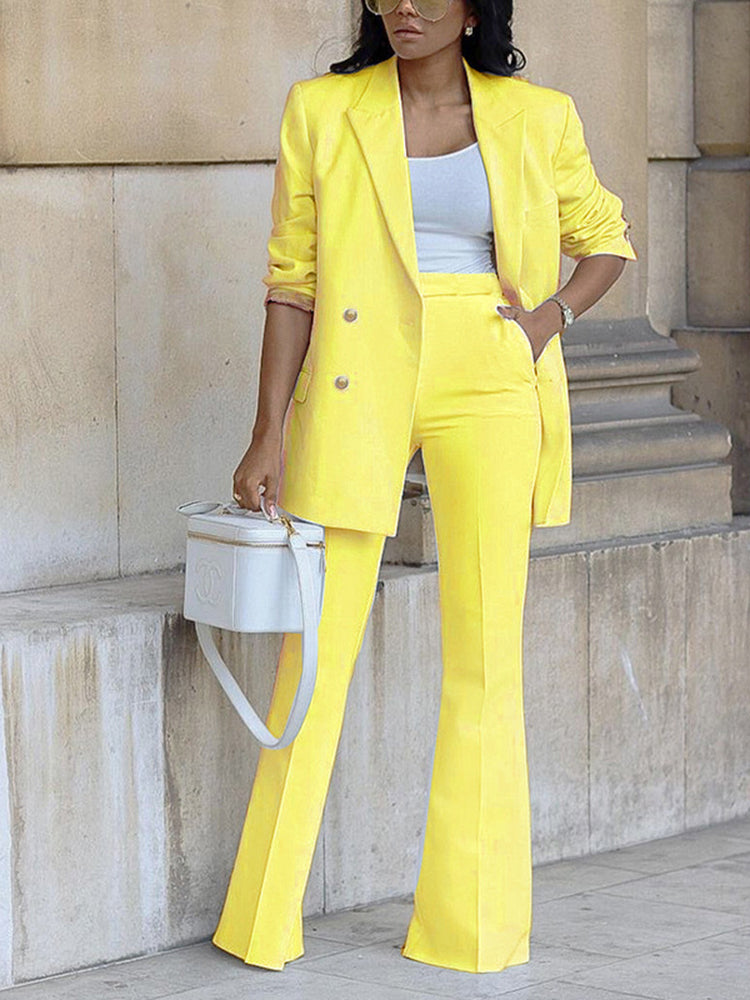 Two Piece Button Blazer & Wide Leg Pants