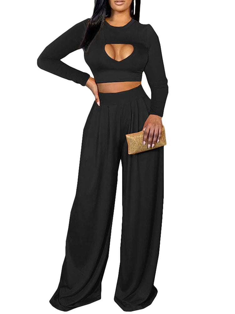 Two Piece Crop Top & Flare Pants