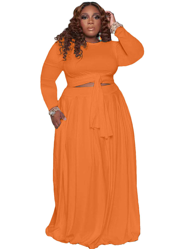 Two Piece Solid Crop Top Maxi Skirt Plus Size Set