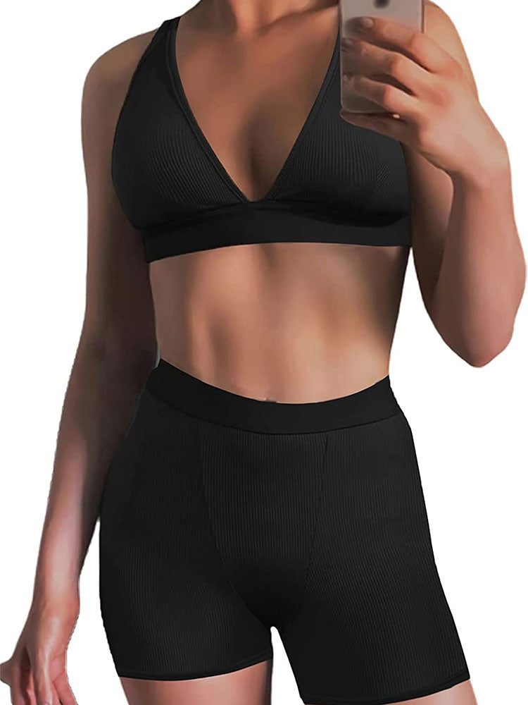 Two Piece Ribbed Sports Bra + High Waist Leggings