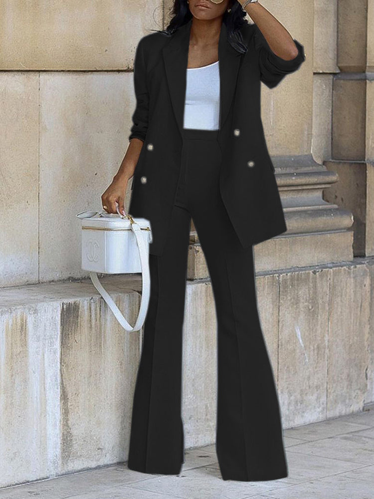 Two Piece Button Blazer & Wide Leg Pants