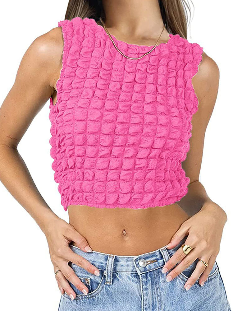 Bubble Sleeveless Round Neck Tank Tops