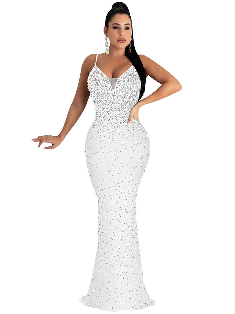 Off Shoulder Backless Sequin Spaghetti Strap Bodycon Maxi Dresses