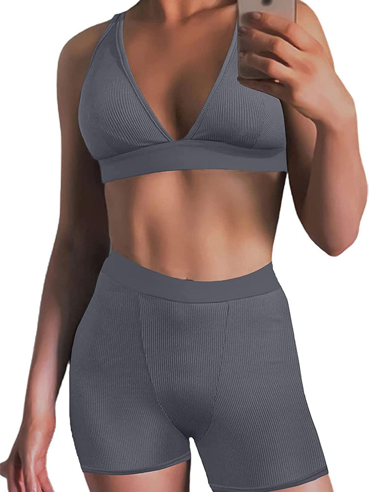 Two Piece Ribbed Sports Bra + High Waist Leggings