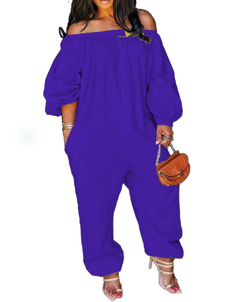 Plus Size One Shoulder Long Sleeve Jumpsuits