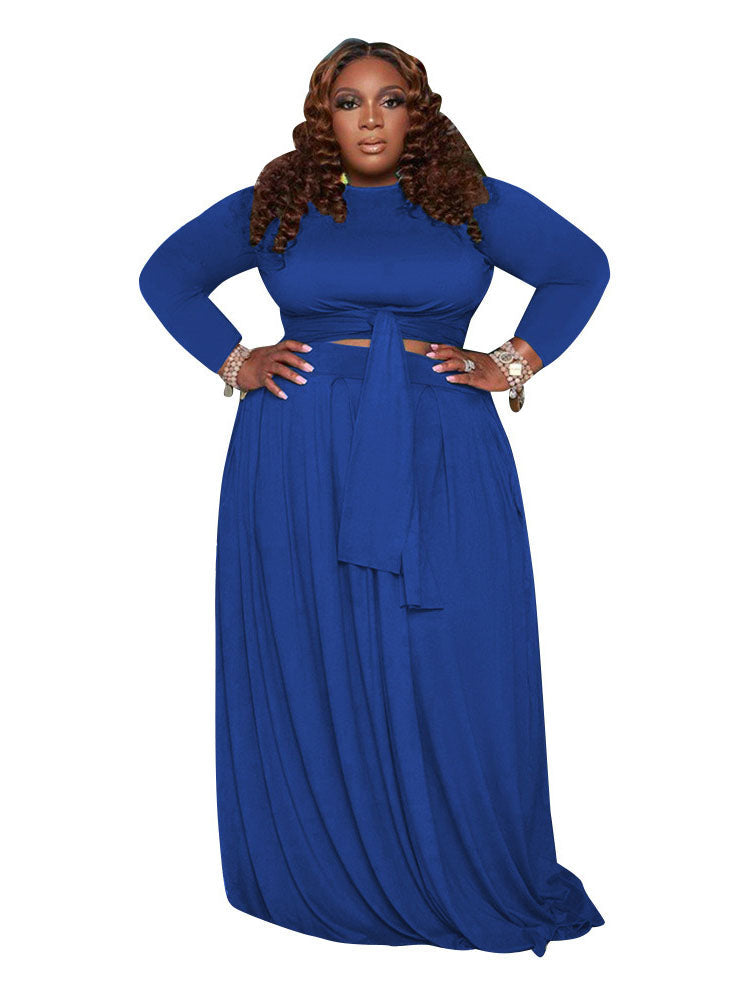 Two Piece Solid Crop Top Maxi Skirt Plus Size Set