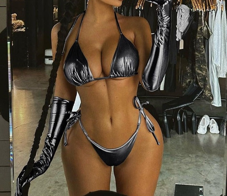 Glimmer Radiant Shiny Metallic Halter Bikini Set