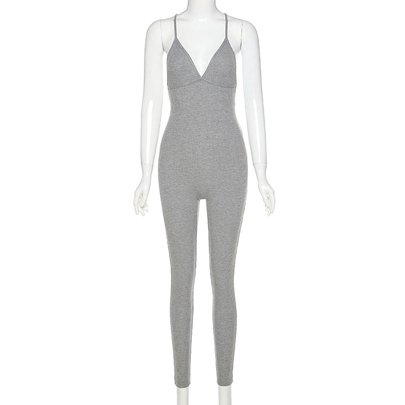 Heather V-neck Skinny Sexy Jumpsuit