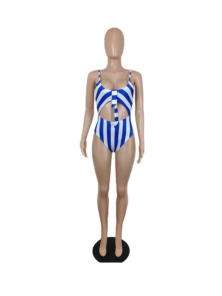 Striped Sensation Cut Out One Piece Bathing Suit