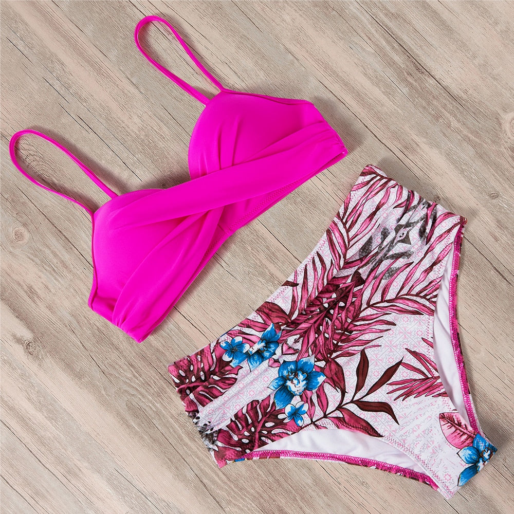 Sunset and Swim Tummy Control Design High Waist Bikini