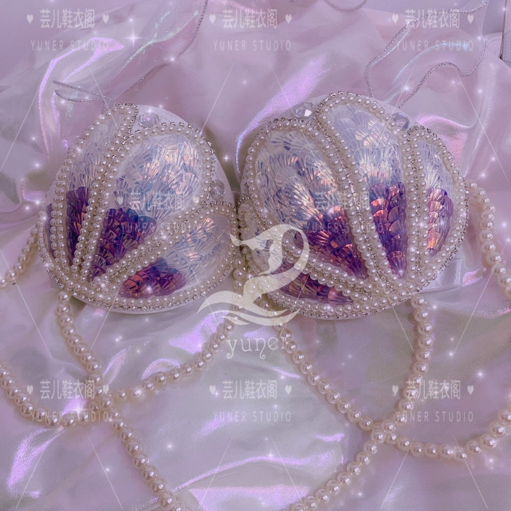 Aqua Opulence Handmade Diamond Pearl Mermaid Bikini Set