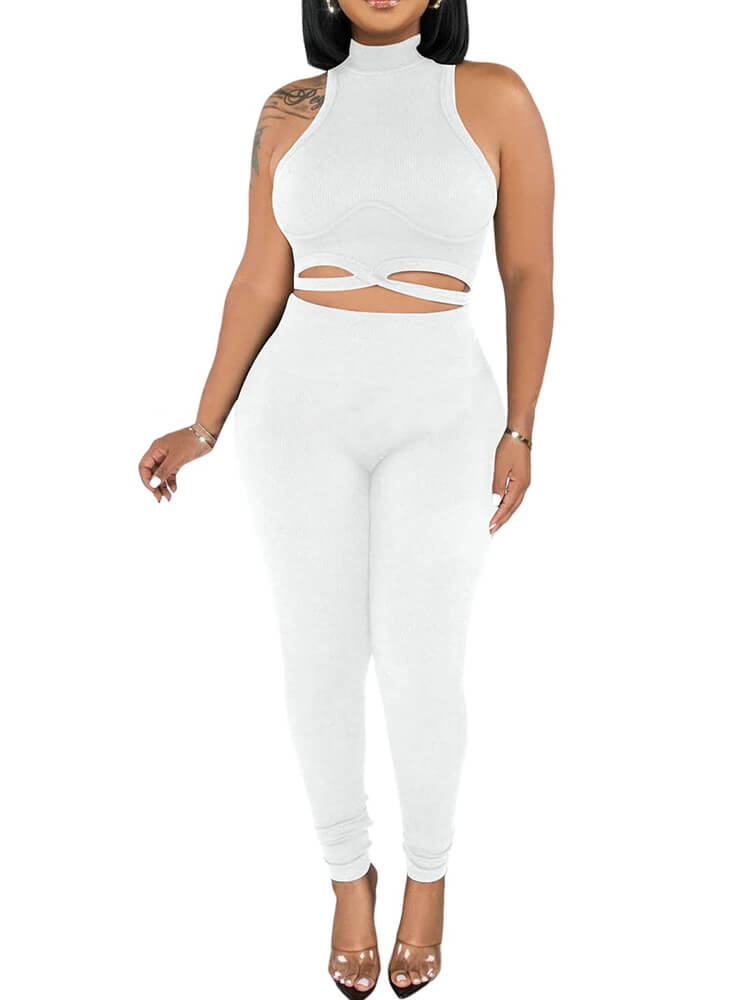 Two Piece Sleeveless Crop Tops & Bodcyon Pants