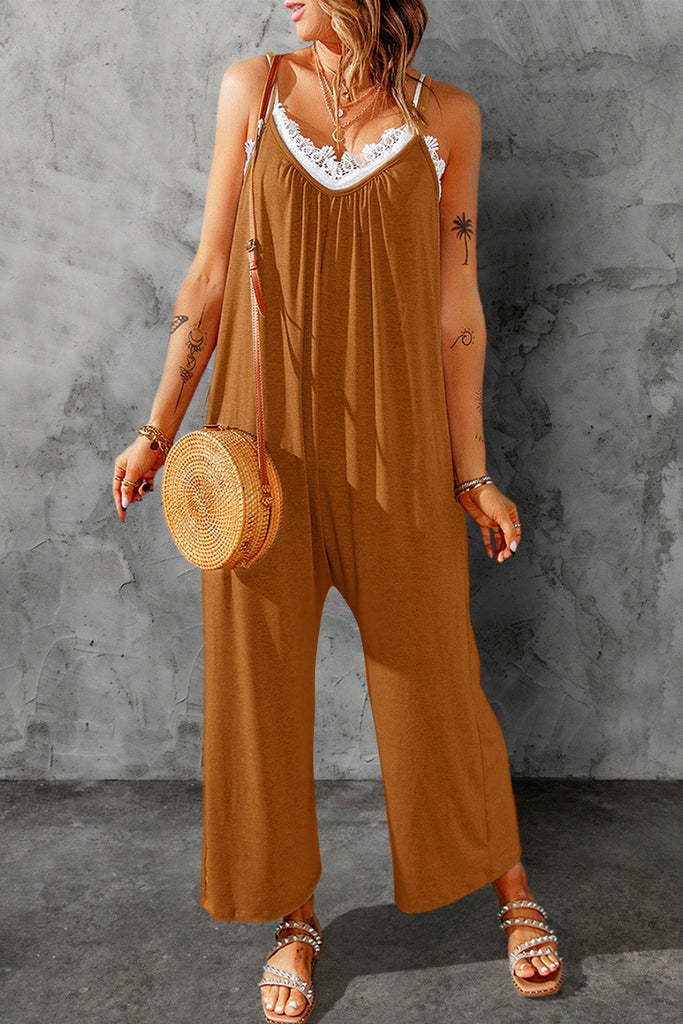 Plus Size Spaghetti Strap Wide Leg Jumpsuit