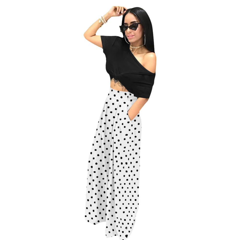 High Waist Polka Dot Wide Leg Pants