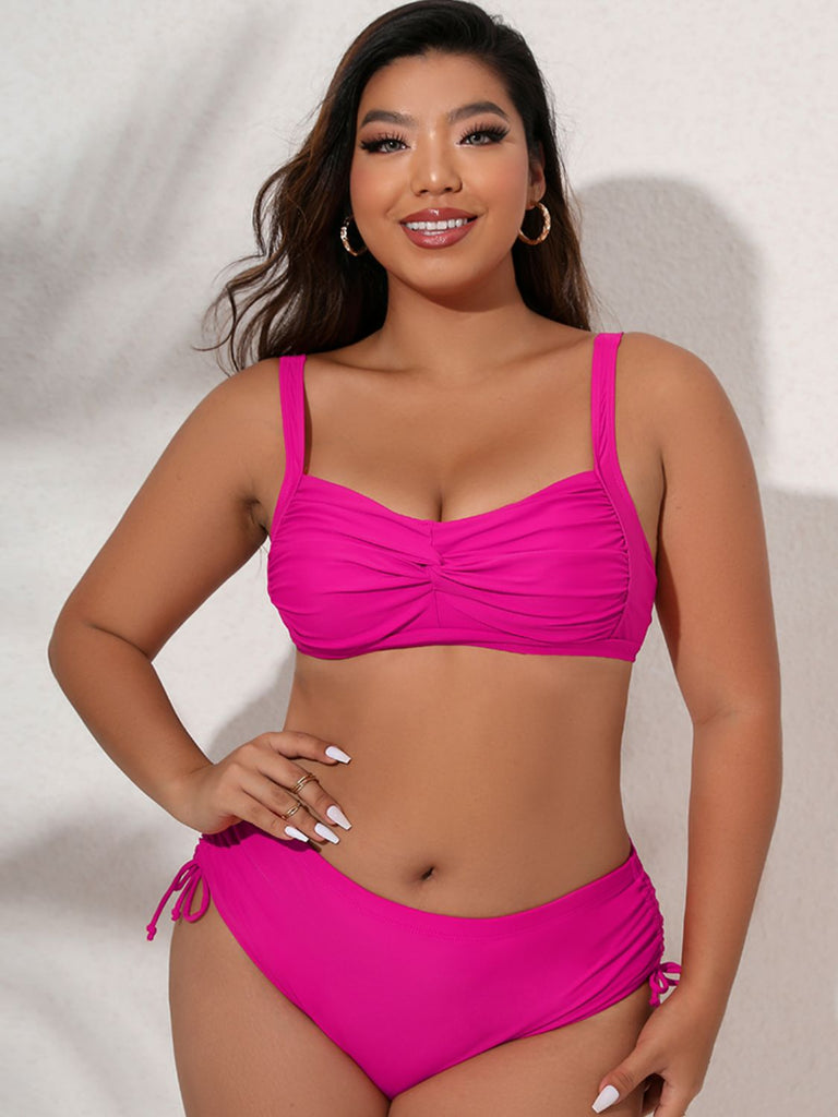 Plus Size Twist Front Tied DD+ Bikini Set