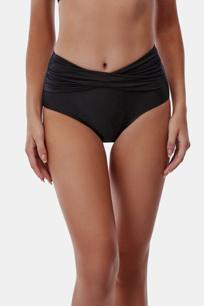 Gathered Detail Crisscross High Waist Swim Bottoms