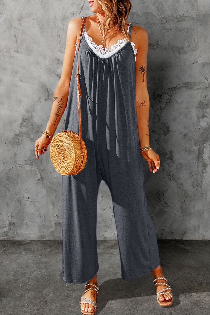 Plus Size Spaghetti Strap Wide Leg Jumpsuit