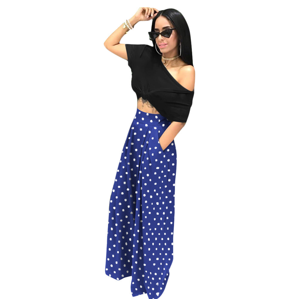 High Waist Polka Dot Wide Leg Pants