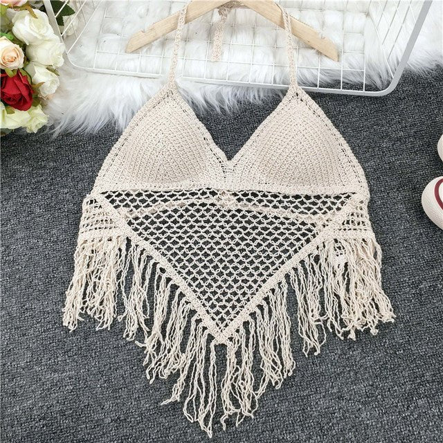 Boho Bohemian Summer Crochet Top Bikini Top Built in Bra