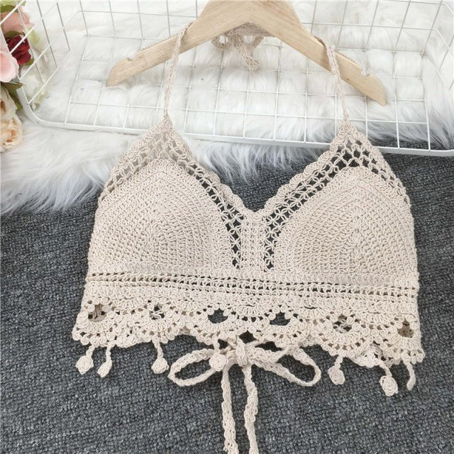 Boho Bohemian Summer Crochet Top Bikini Top Built in Bra