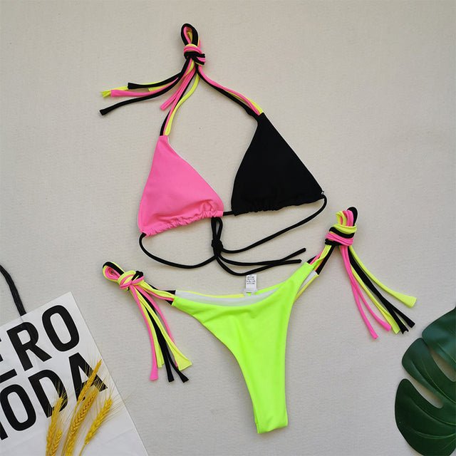 Brazilian Thong Multicolour Triangle Bikini Set