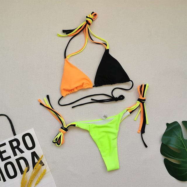 Brazilian Thong Multicolour Triangle Bikini Set