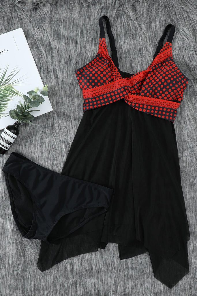 Brooke Plus Size Polka Dot Hem Swim Dress and Bottoms Set