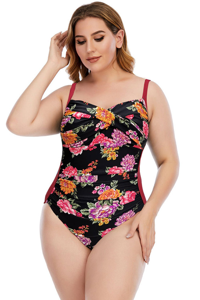 Carol Floral Crisscross One-Piece Plus Size Swimsuit