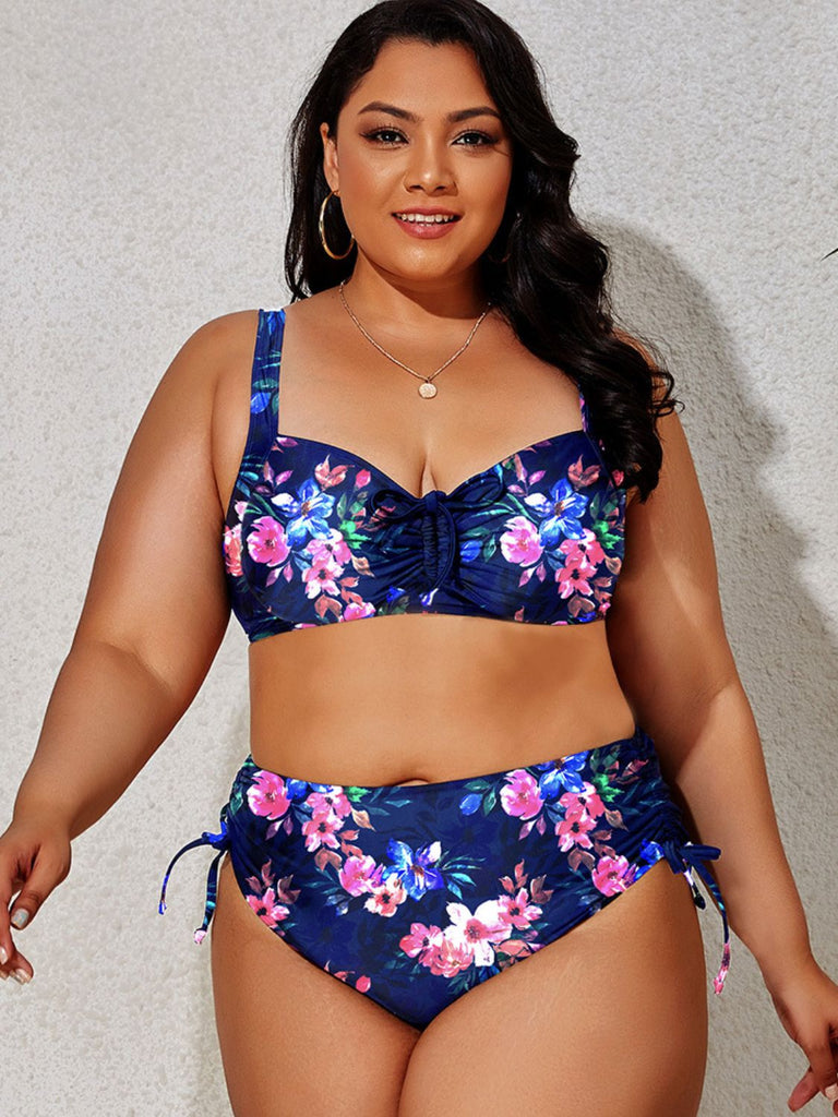 Sunset and Swim Plus Size Printed Drawstring Detail Bikini Set