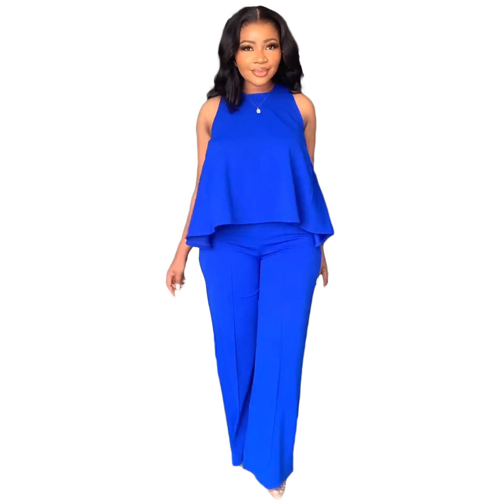 Two Piece Ruffle Top + Wide Leg Pants Set