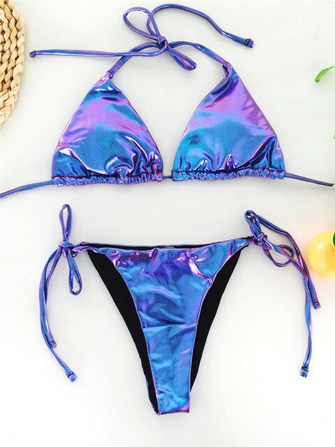 Champagne Deluxe Metallic Triangle Bikini Set