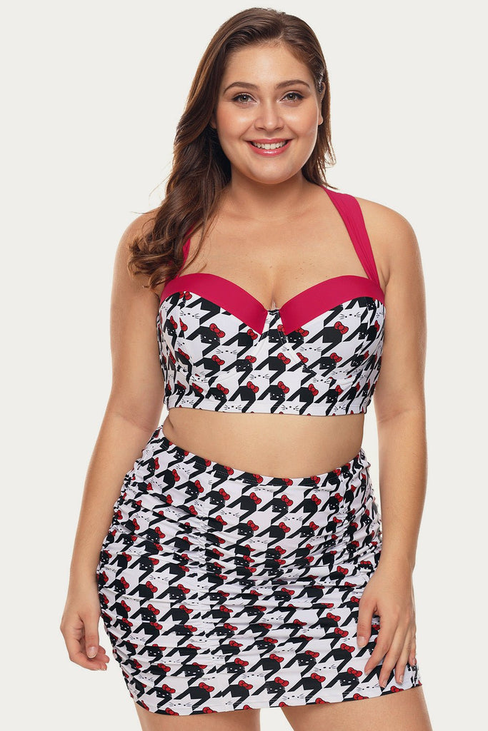 Contrasting Printed Plus Size Bikini Set