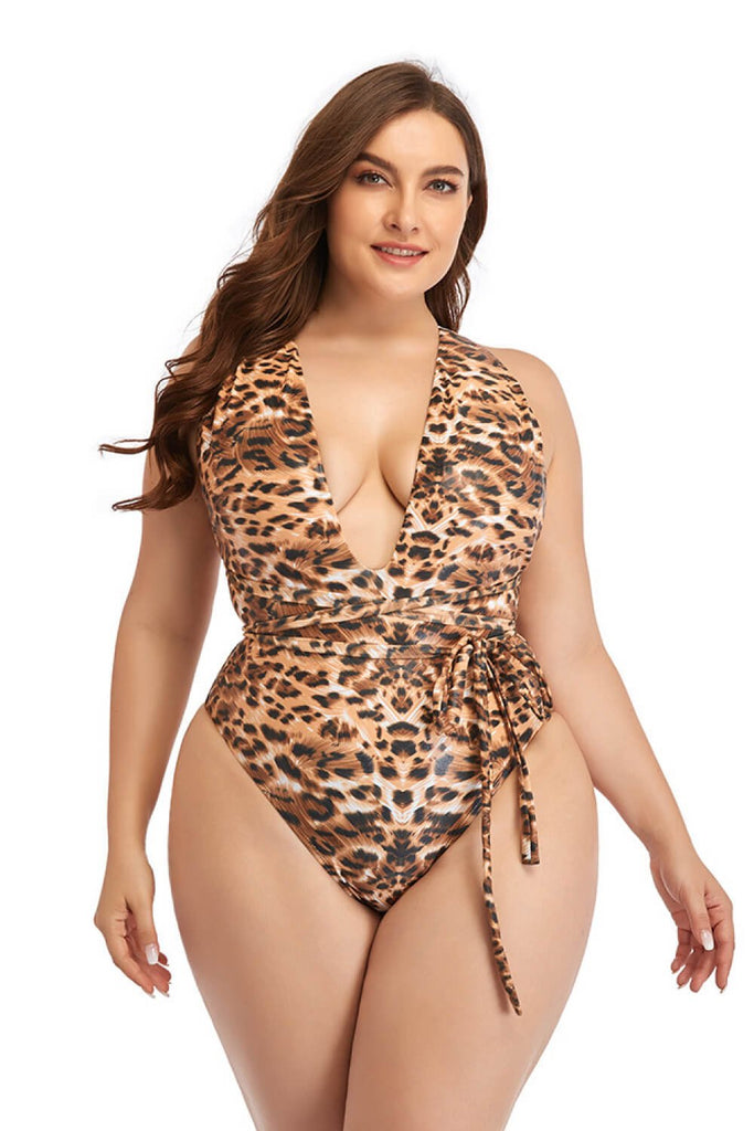 Courtney Plus Size Run Animal Print Plunge One-Piece Swimsuit Plus Size