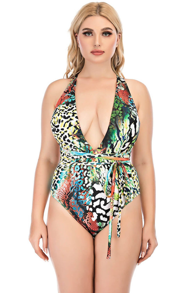 Courtney Plus Size Run Animal Print Plunge One-Piece Swimsuit Plus Size