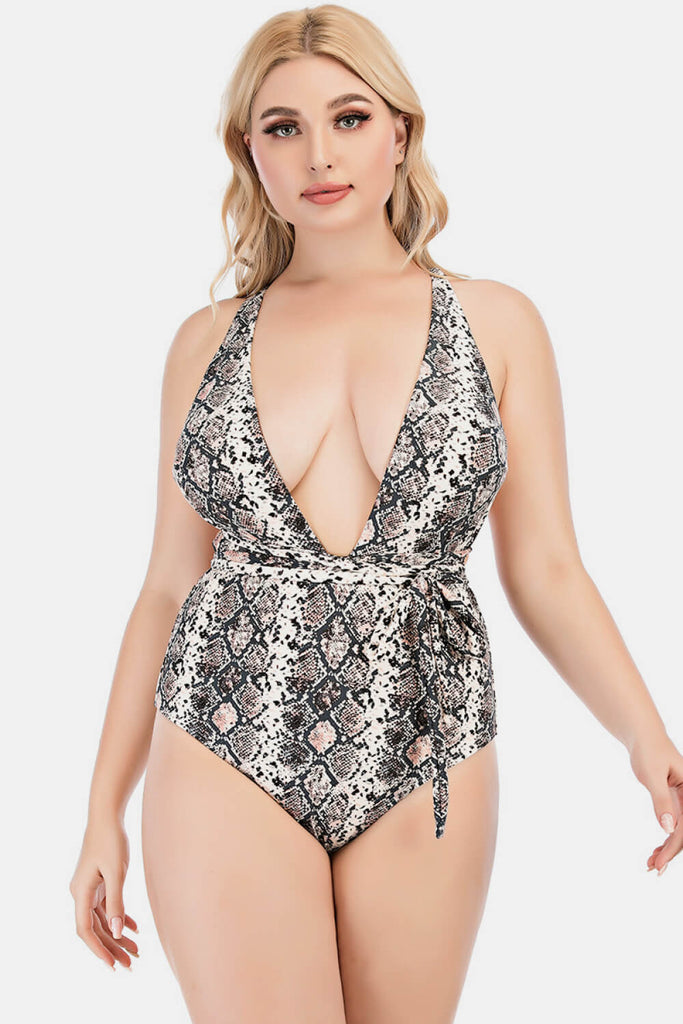 Courtney Plus Size Run Animal Print Plunge One-Piece Swimsuit Plus Size