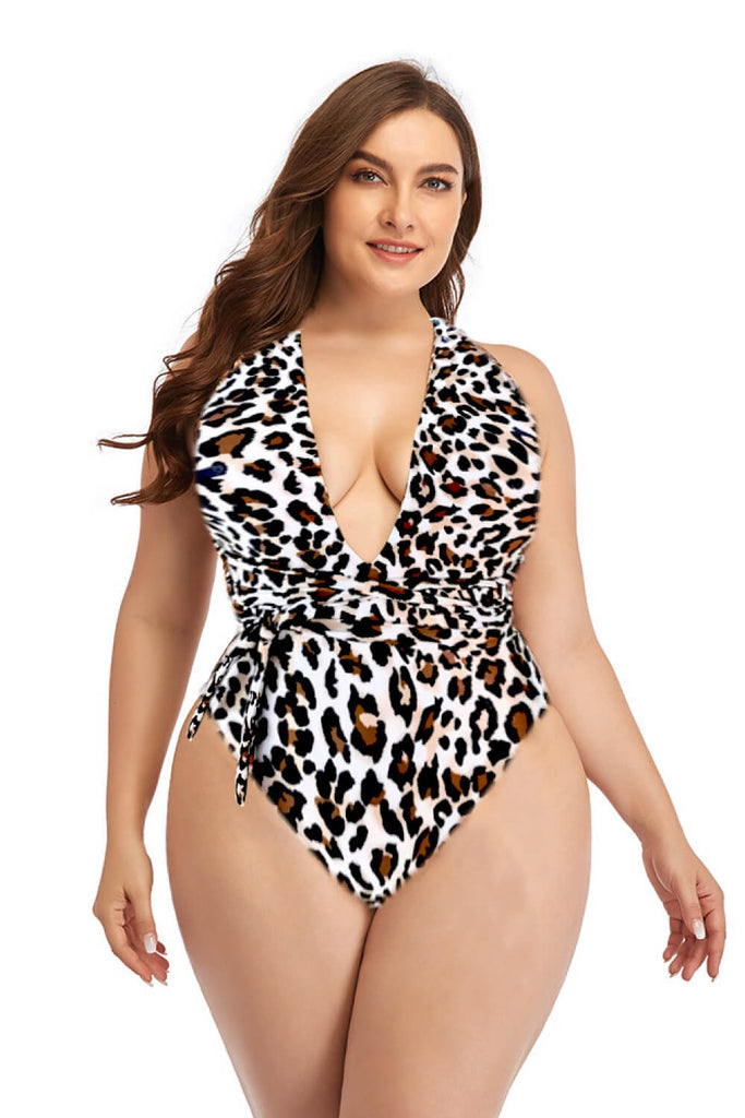 Courtney Plus Size Run Animal Print Plunge One-Piece Swimsuit Plus Size