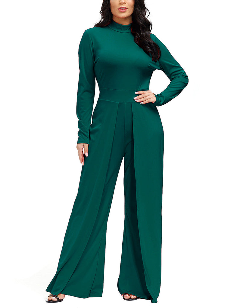 Long Sleeve Round Neck Wide Leg Jumpsuit