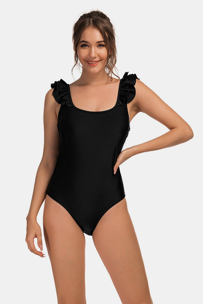 Devon Plus Size Run Ruffle Shoulder One-Piece Swimsuit Plus Size