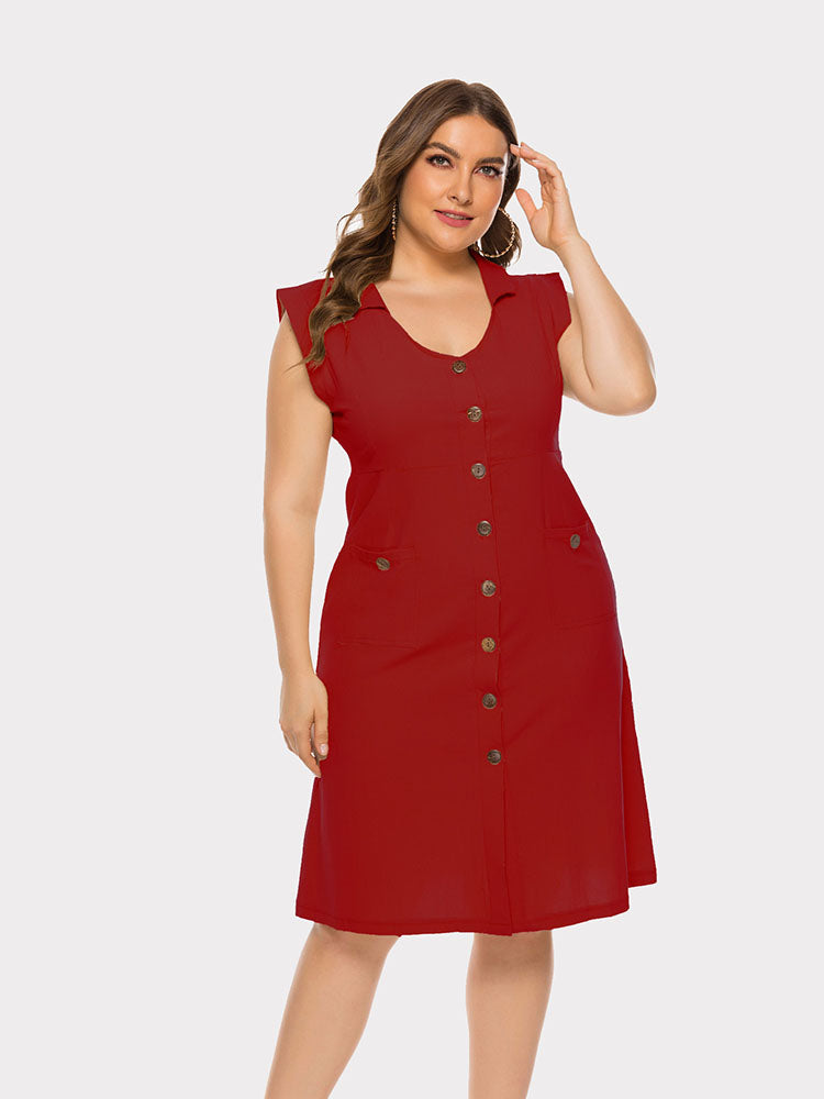 Plus Size Sleevelss Buttons Midi Dress