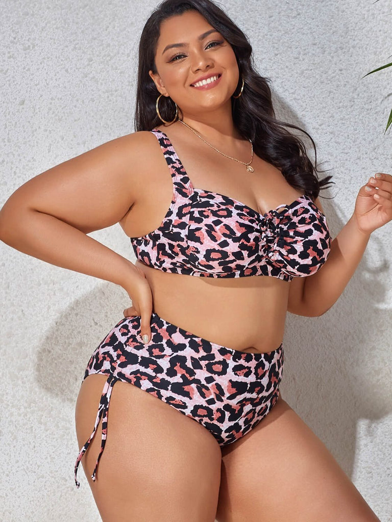 Sunset and Swim Plus Size Printed Drawstring Detail Bikini Set