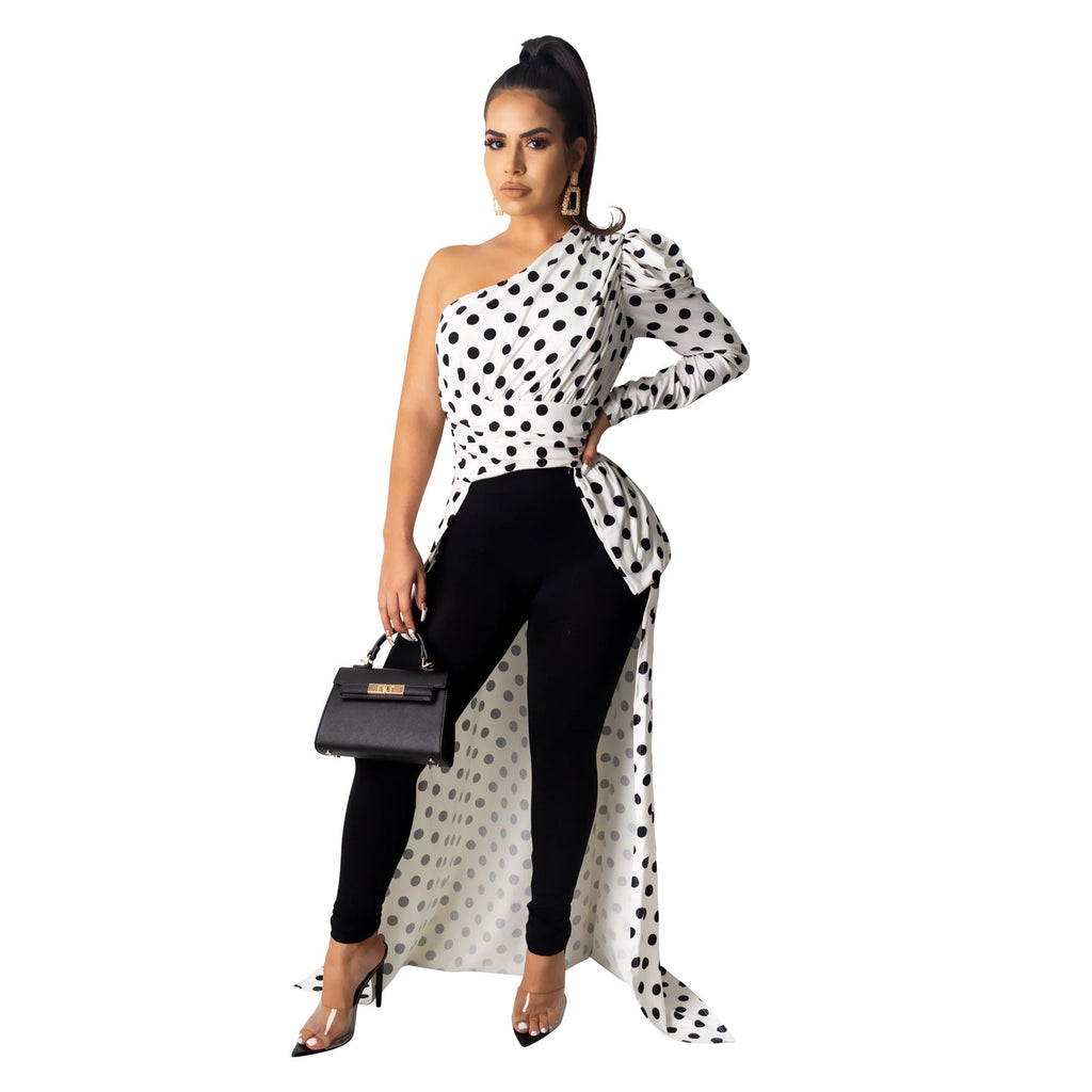 Polka Dot One Shoulder Tunic Shirt