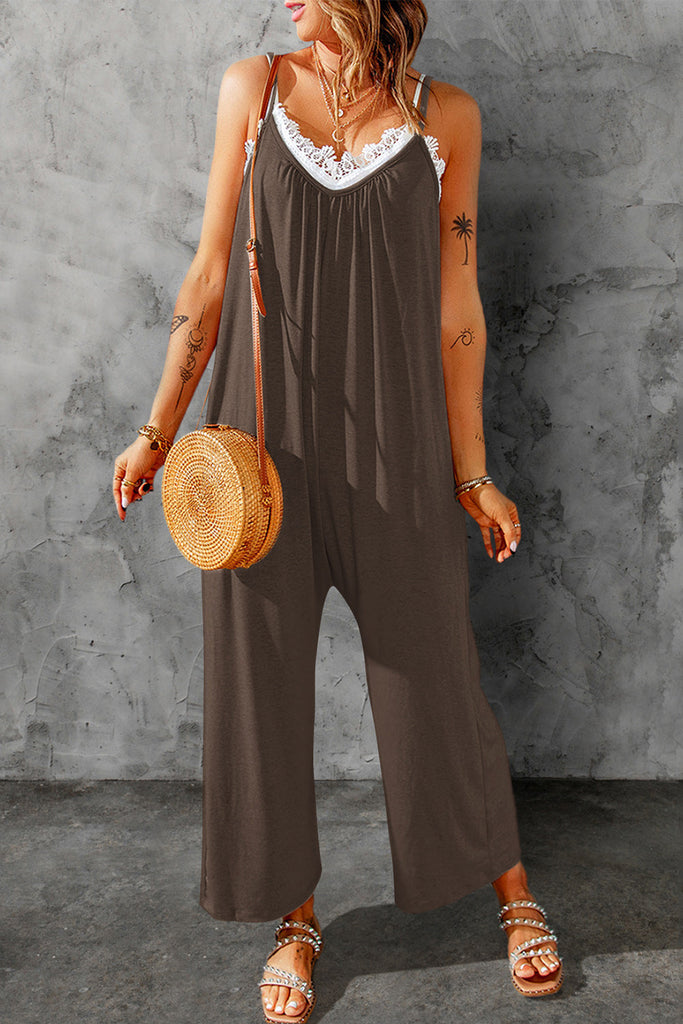 Plus Size Spaghetti Strap Wide Leg Jumpsuit