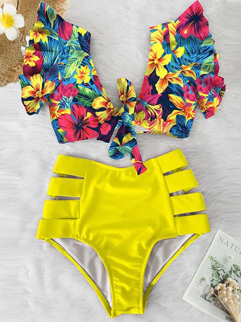 Floral Dreams Ruffled High Waist Bikini Set