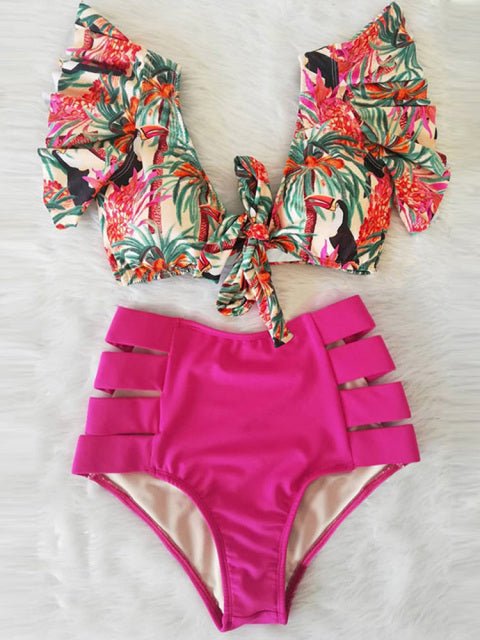 Floral Dreams Ruffled High Waist Bikini Set