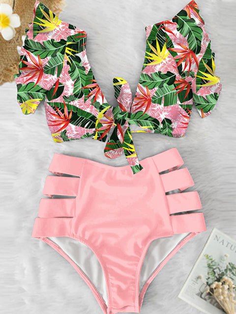 Floral Dreams Ruffled High Waist Bikini Set