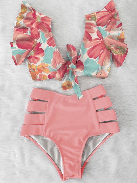 Floral Dreams Ruffled High Waist Bikini Set